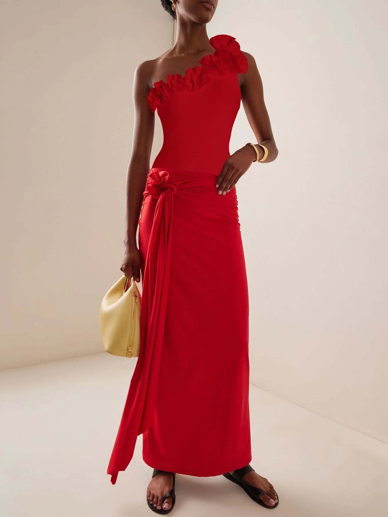 Elegant Ruffle Swimsuit & Wrap Skirt Set