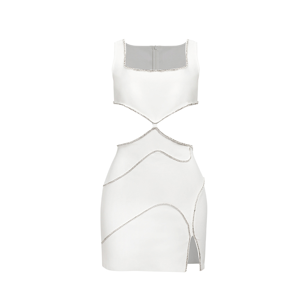 Hollow Out Sleeveless White Mini Dress