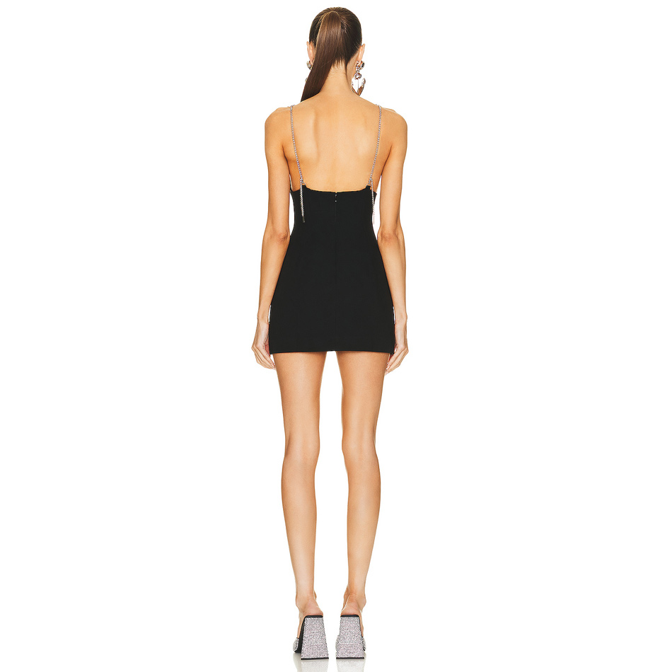 Black Crystal Bow V Neck Mini Dresses