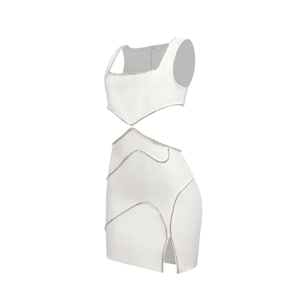 Hollow Out Sleeveless White Mini Dress