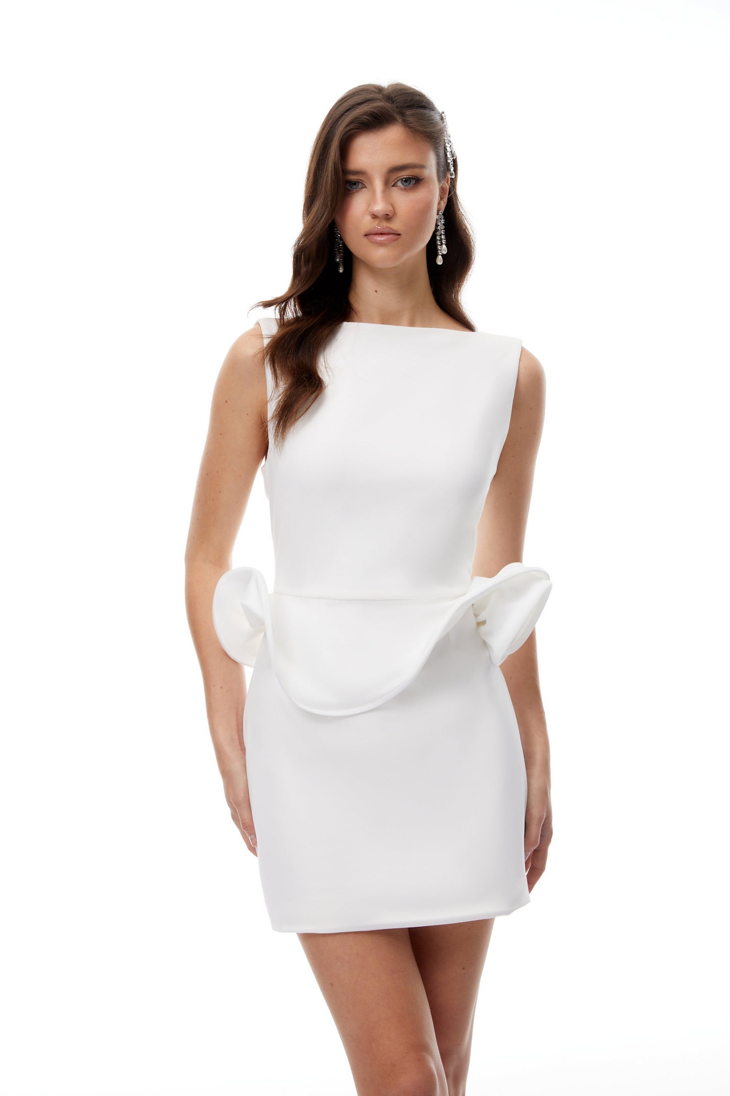 Dorothée White Open Back 3D Petal Mini Dress