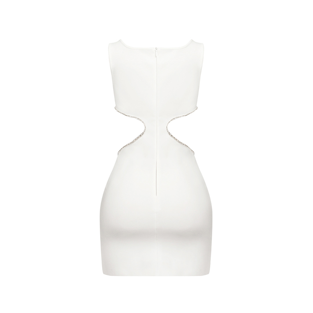 Hollow Out Sleeveless White Mini Dress