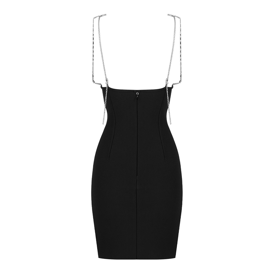 Black Crystal Bow V Neck Mini Dresses