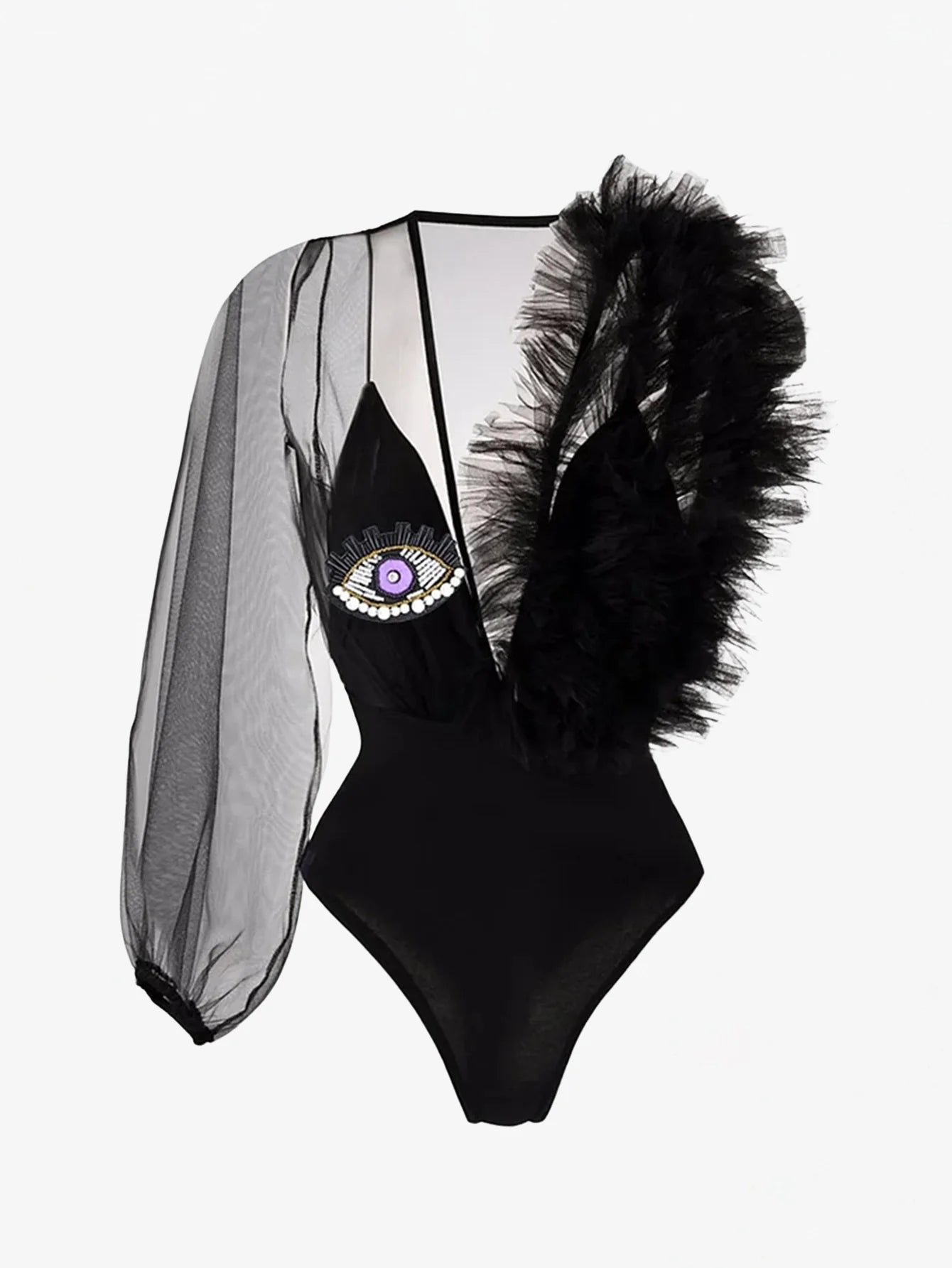 Splicing Feathered Mesh Swimsuit