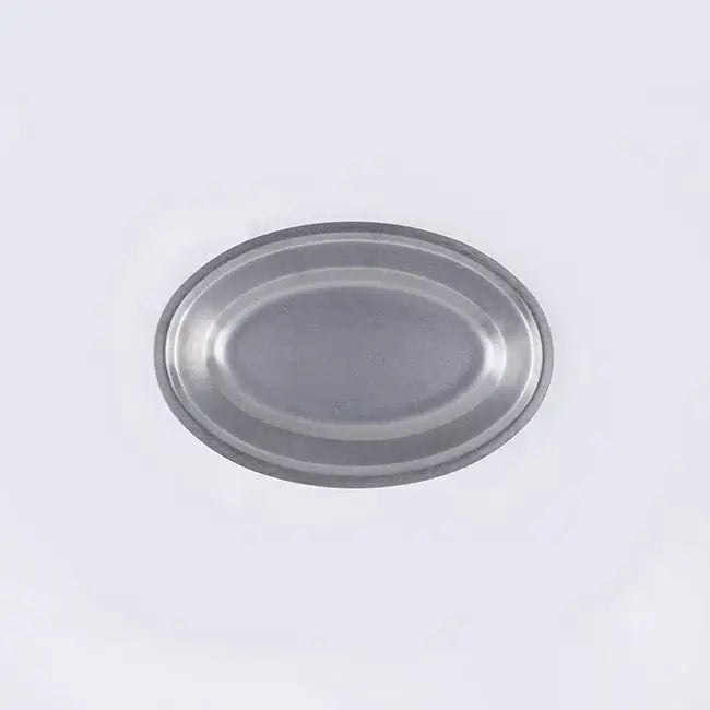 Vintage INOX oval stainless steel plate with a chic design, suitable for versatile use and available in various sizes.