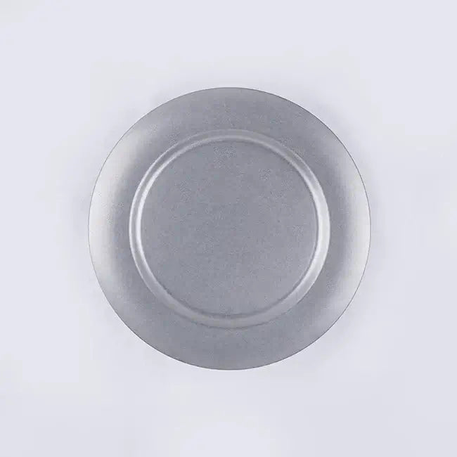 Stainless steel round VINTAGE INOX plate with a chic design, durable and multi-purpose, perfect for various occasions.