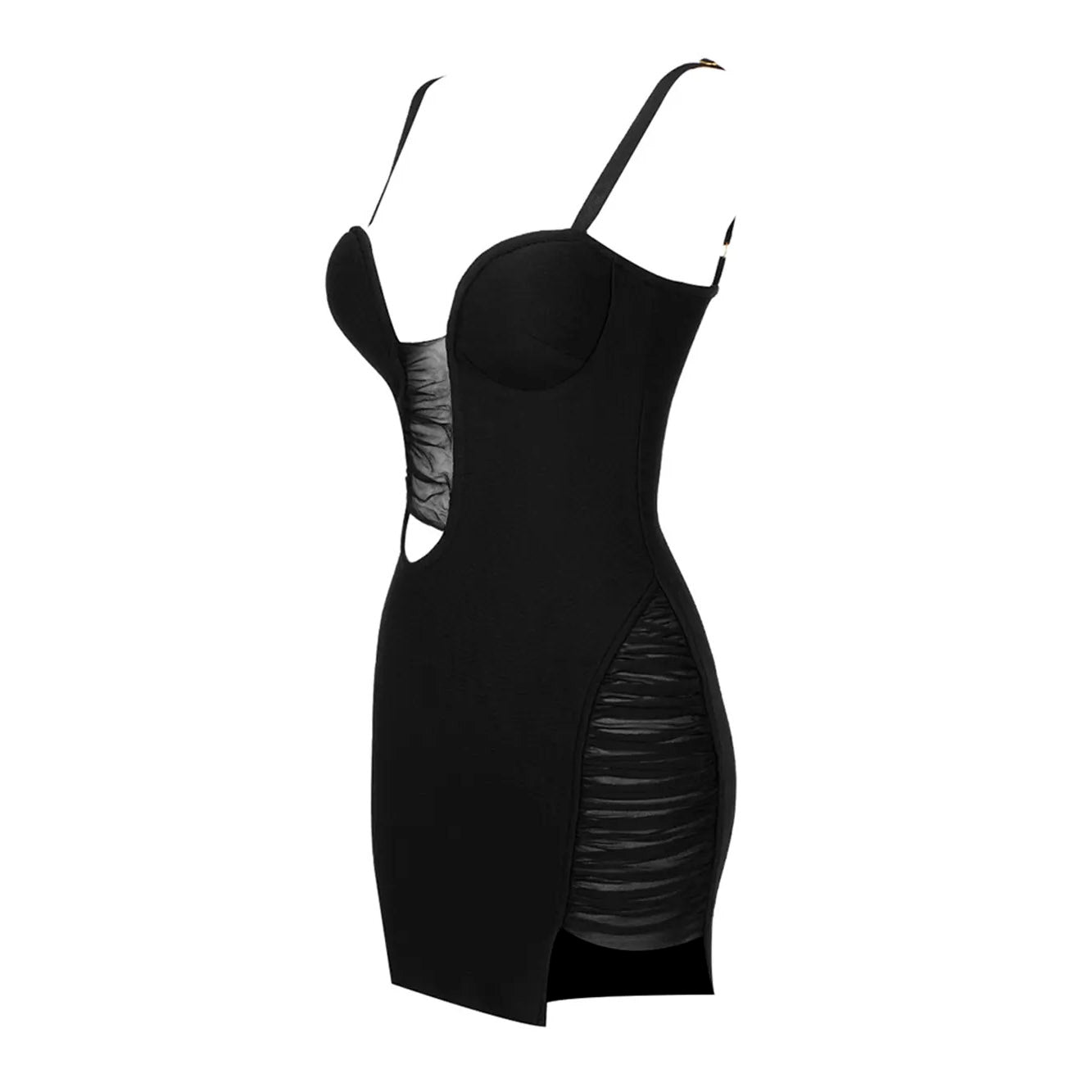 Sleeveless Black Hollowed Out Mesh Mini Dress