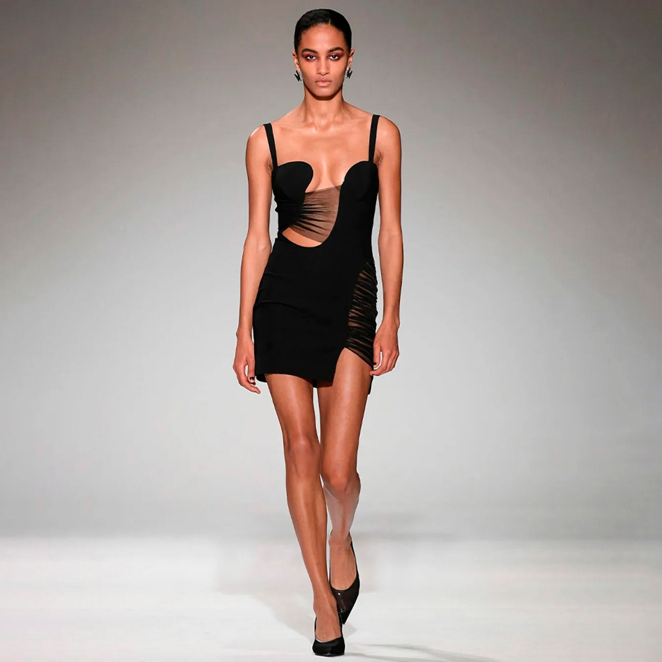 Sleeveless Black Hollowed Out Mesh Mini Dress