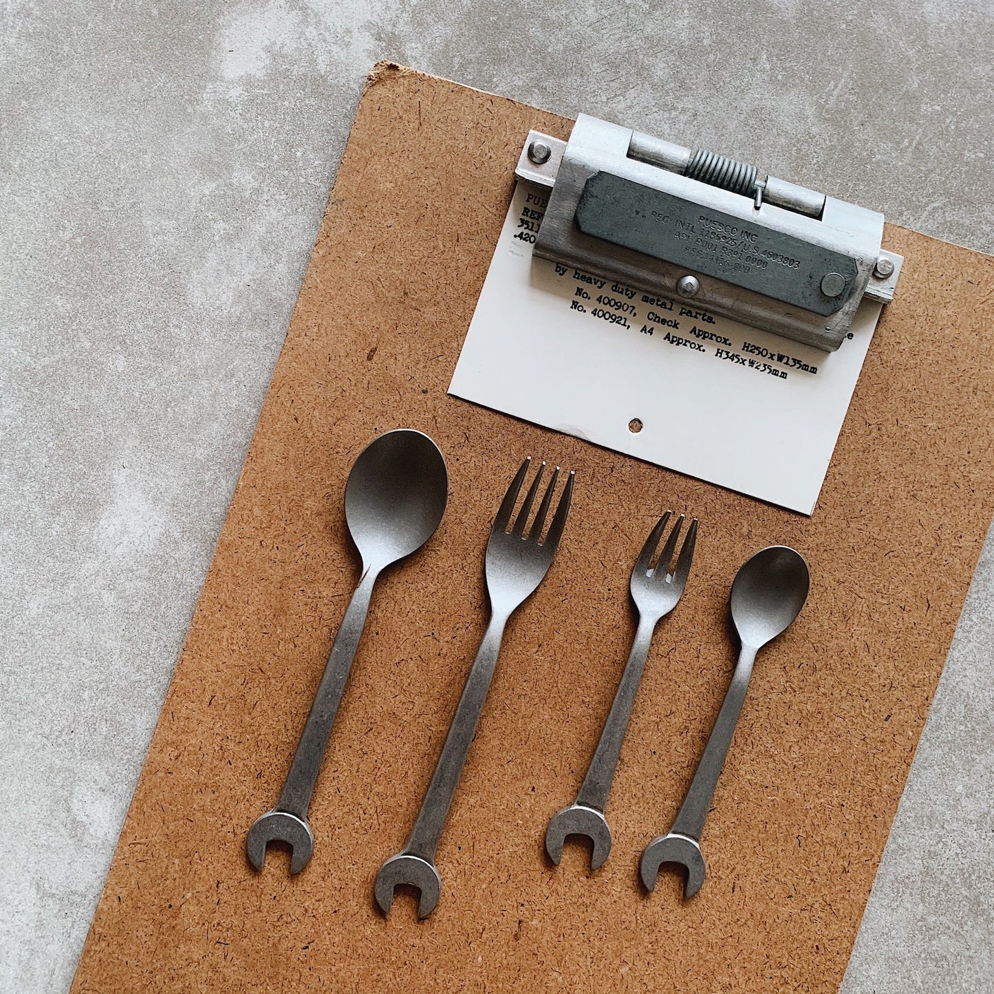 Vintage INOX Spanner Tea Spoon with unique wrench handle design, playful cutlery, dishwasher safe, durable, 150mm length.