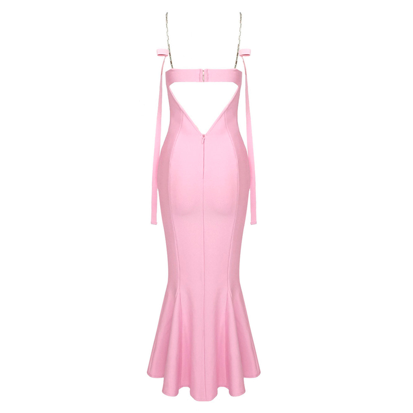 Frilled Bottom Bodycon Backless Lace Up Midi Dress