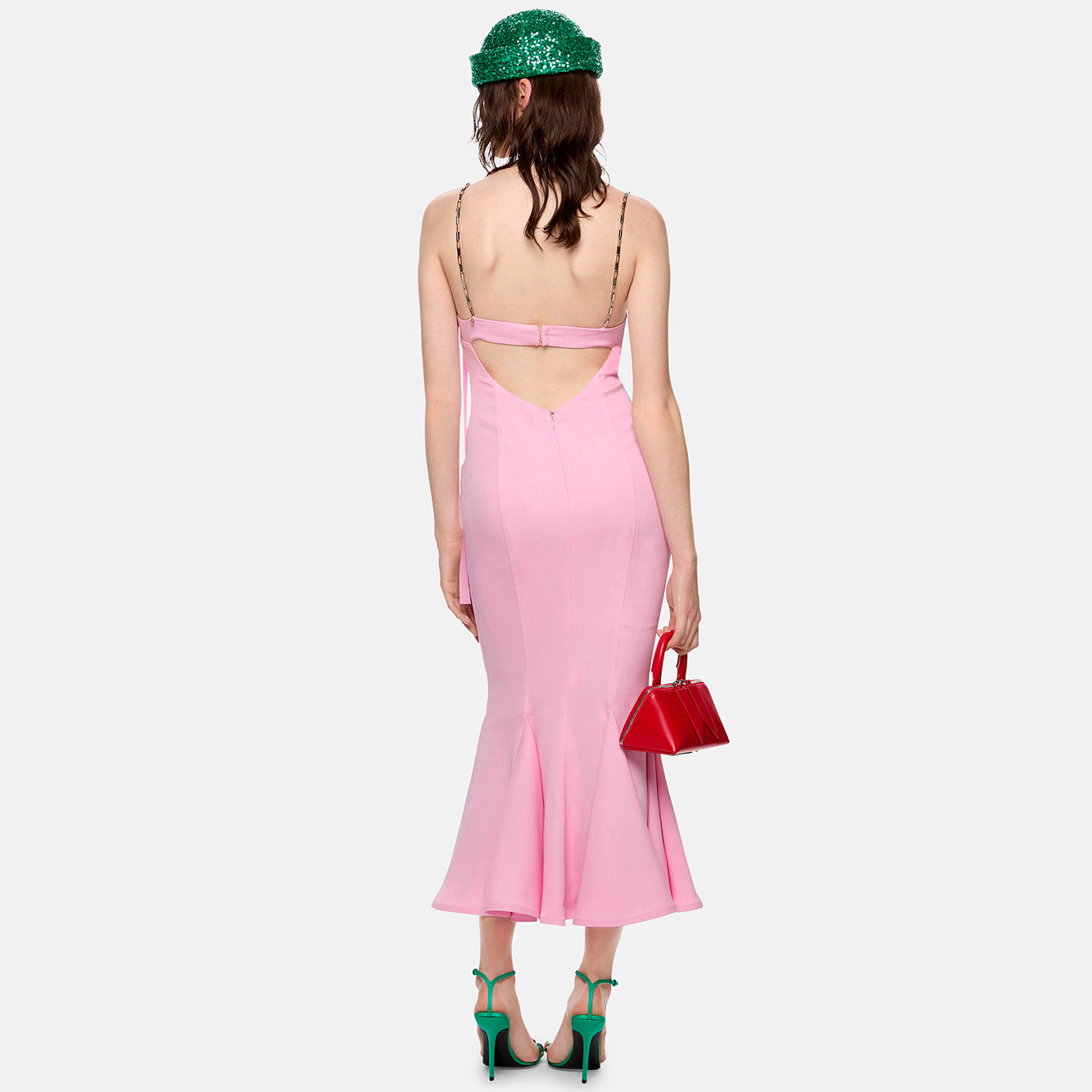 Frilled Bottom Bodycon Backless Lace Up Midi Dress