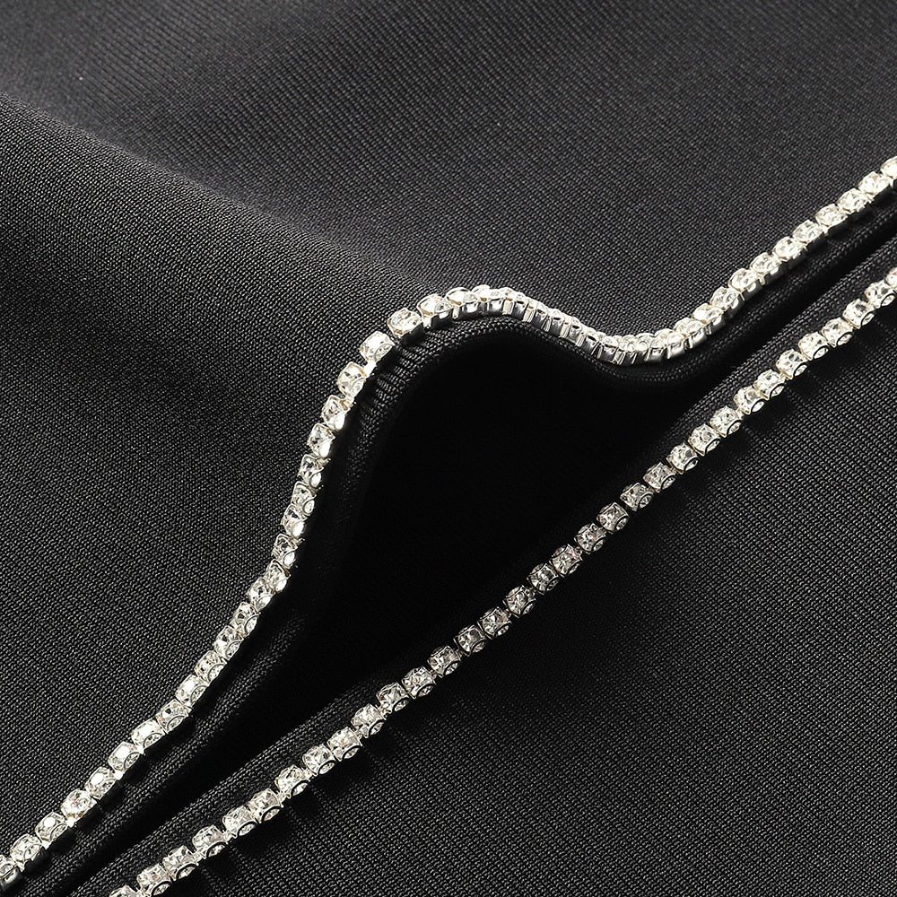 Straps V-Neck Crystal Side Split Midi Dress