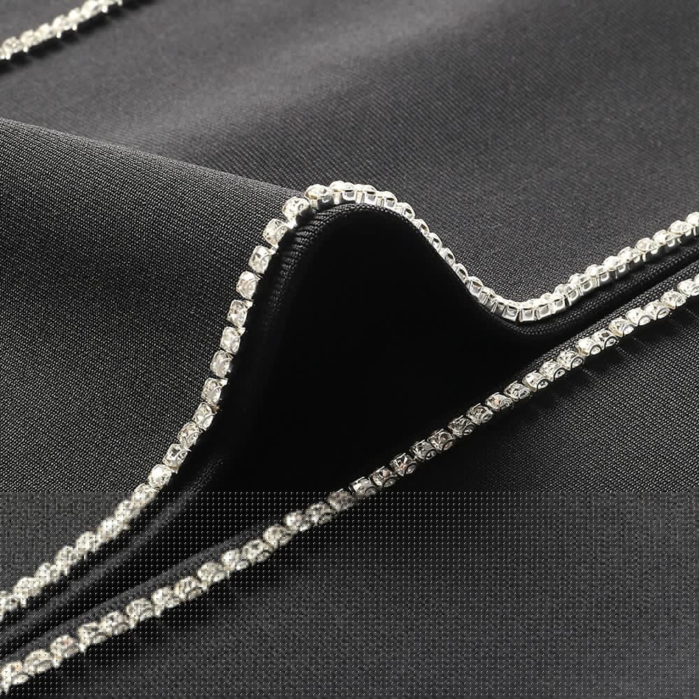 Straps V-Neck Crystal Side Split Midi Dress