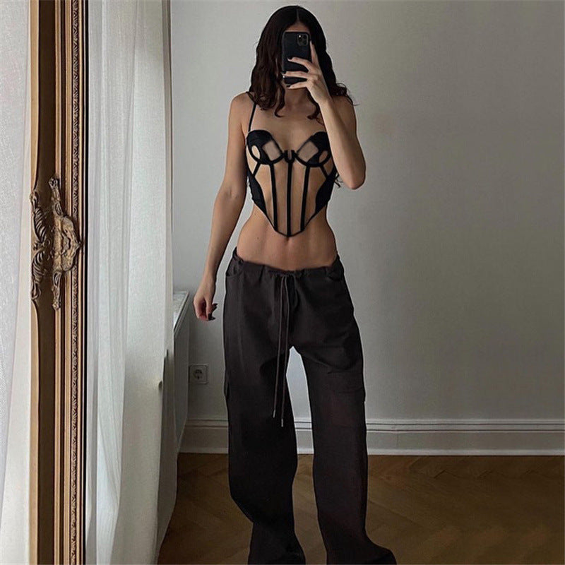 Mesh Black Lace Up Corset