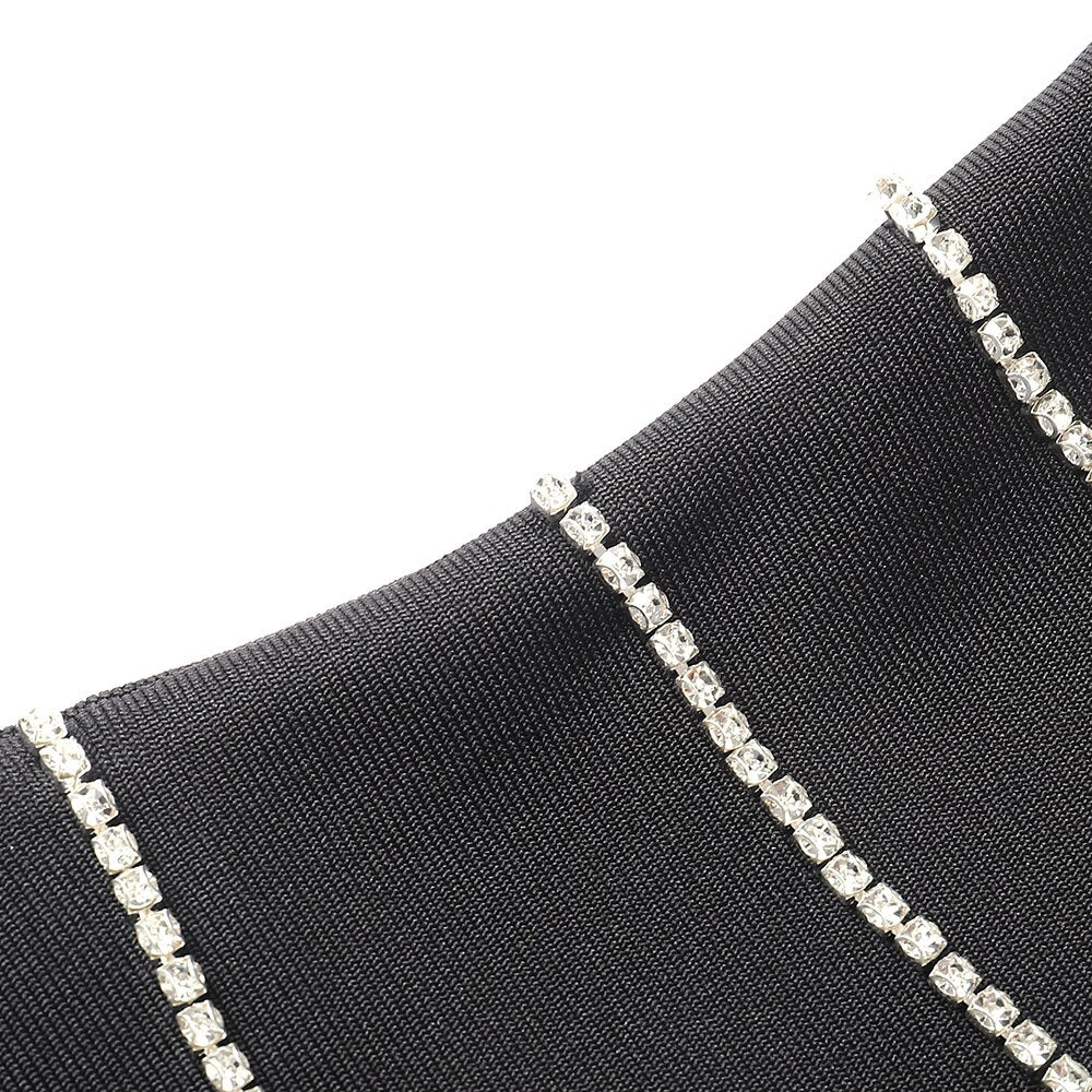 Straps V-Neck Crystal Side Split Midi Dress