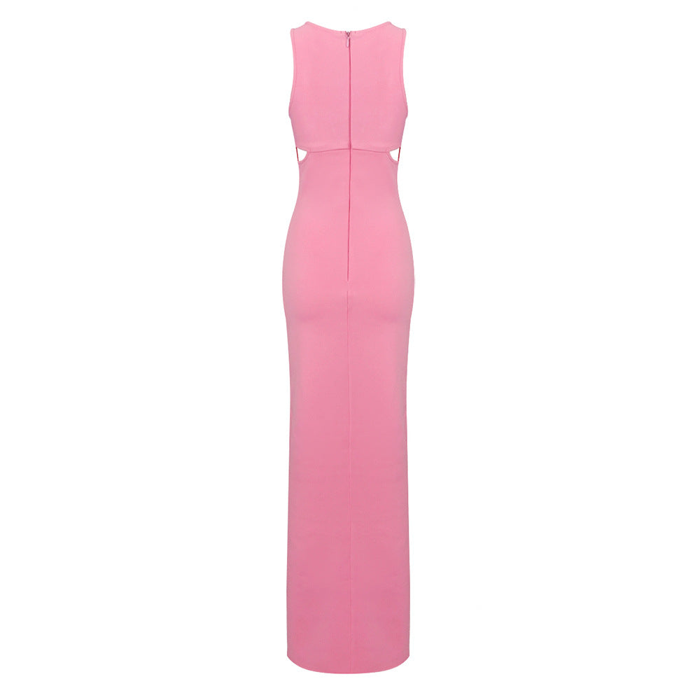 Pink High Double Side Slit Maxi Dress