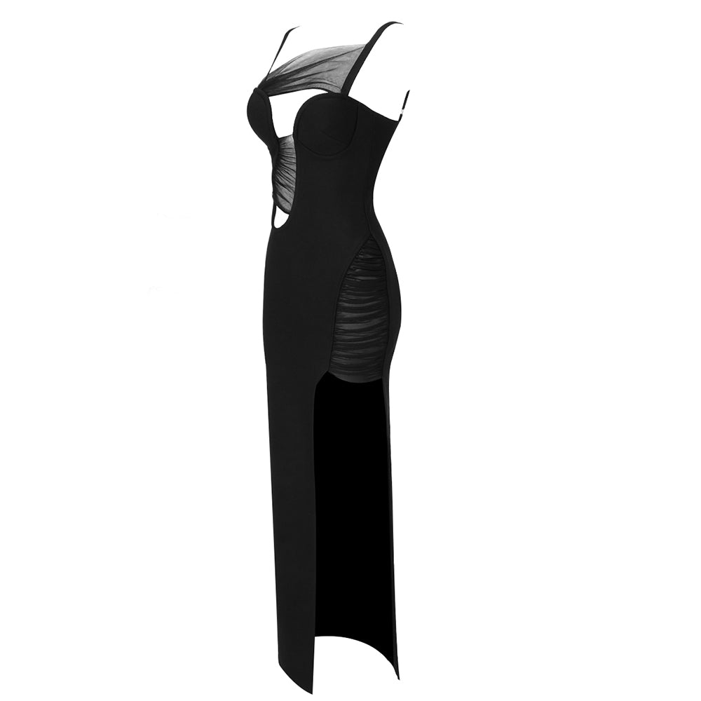 Black Hollow Out Side Split Maxi Dress