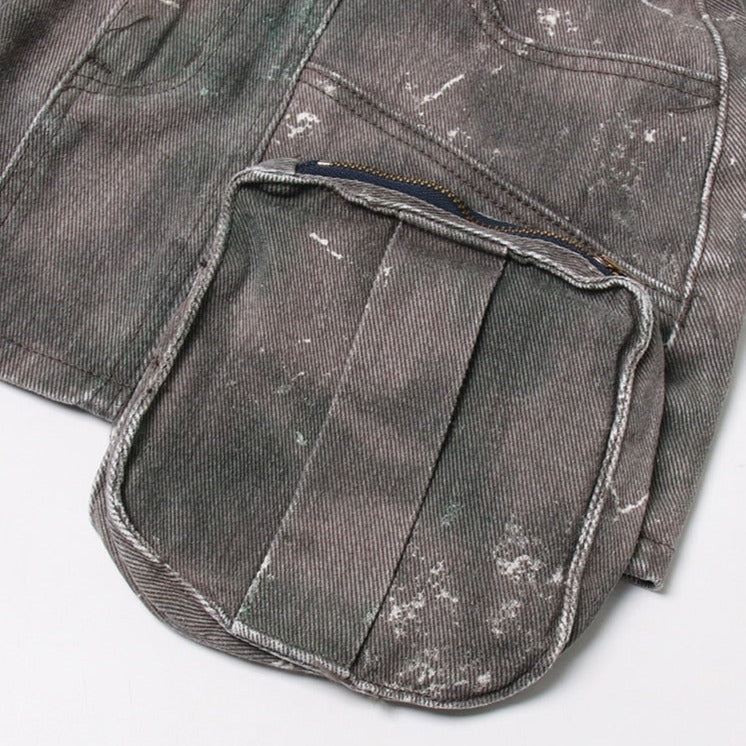 Grey Denim Pockets High Waist Skirt