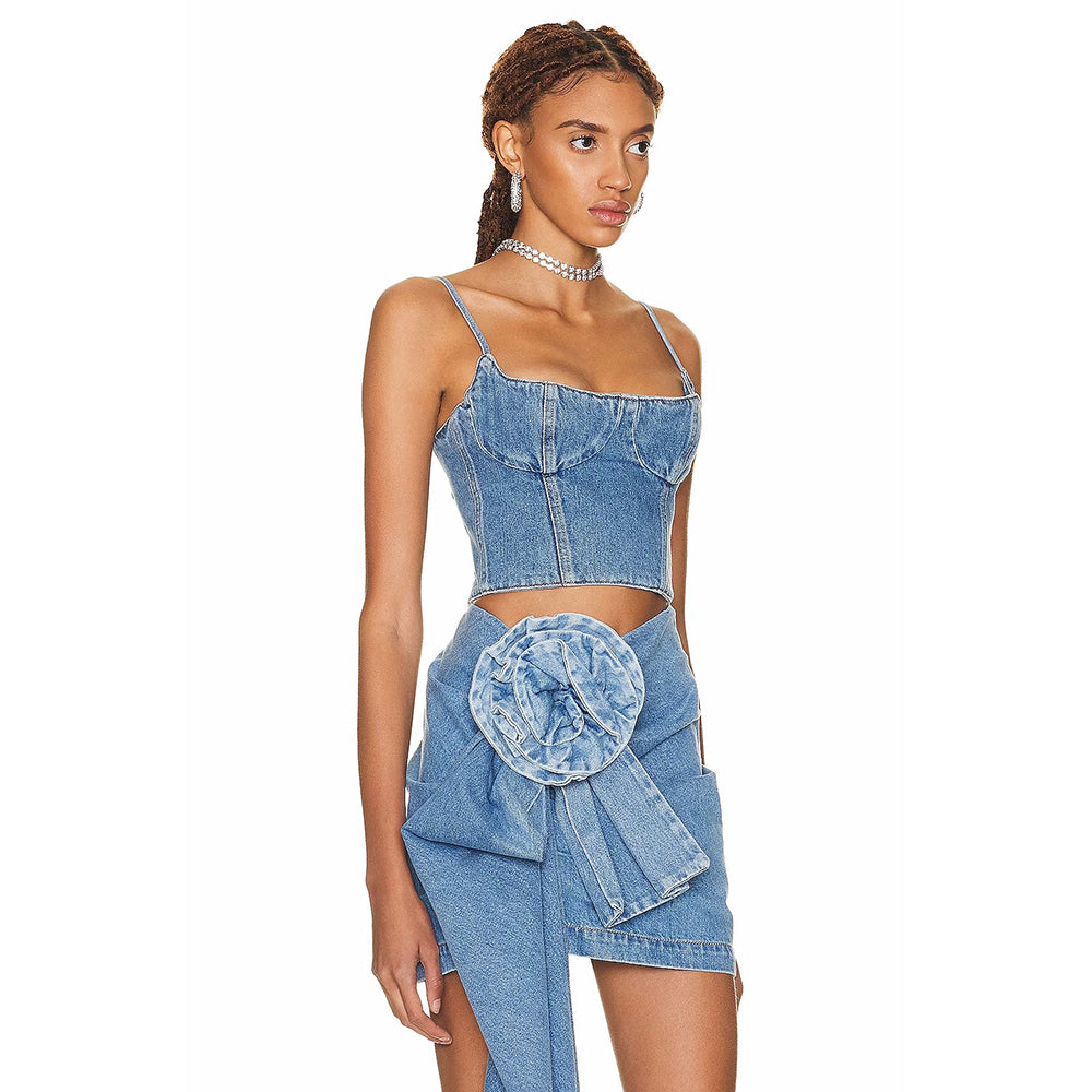 Denim Short Zipper Tank Top