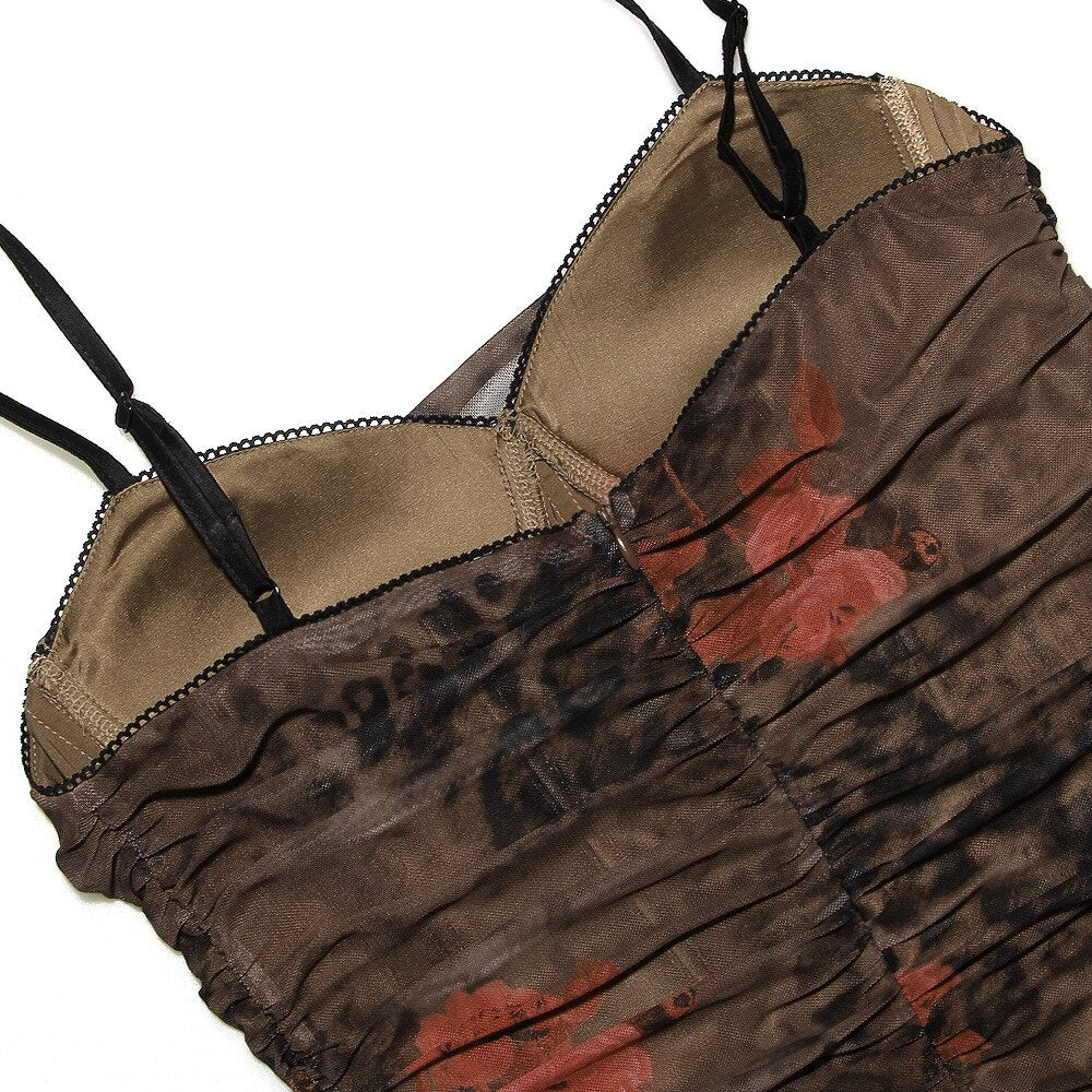 Floral Print Brown Bodycon Dress