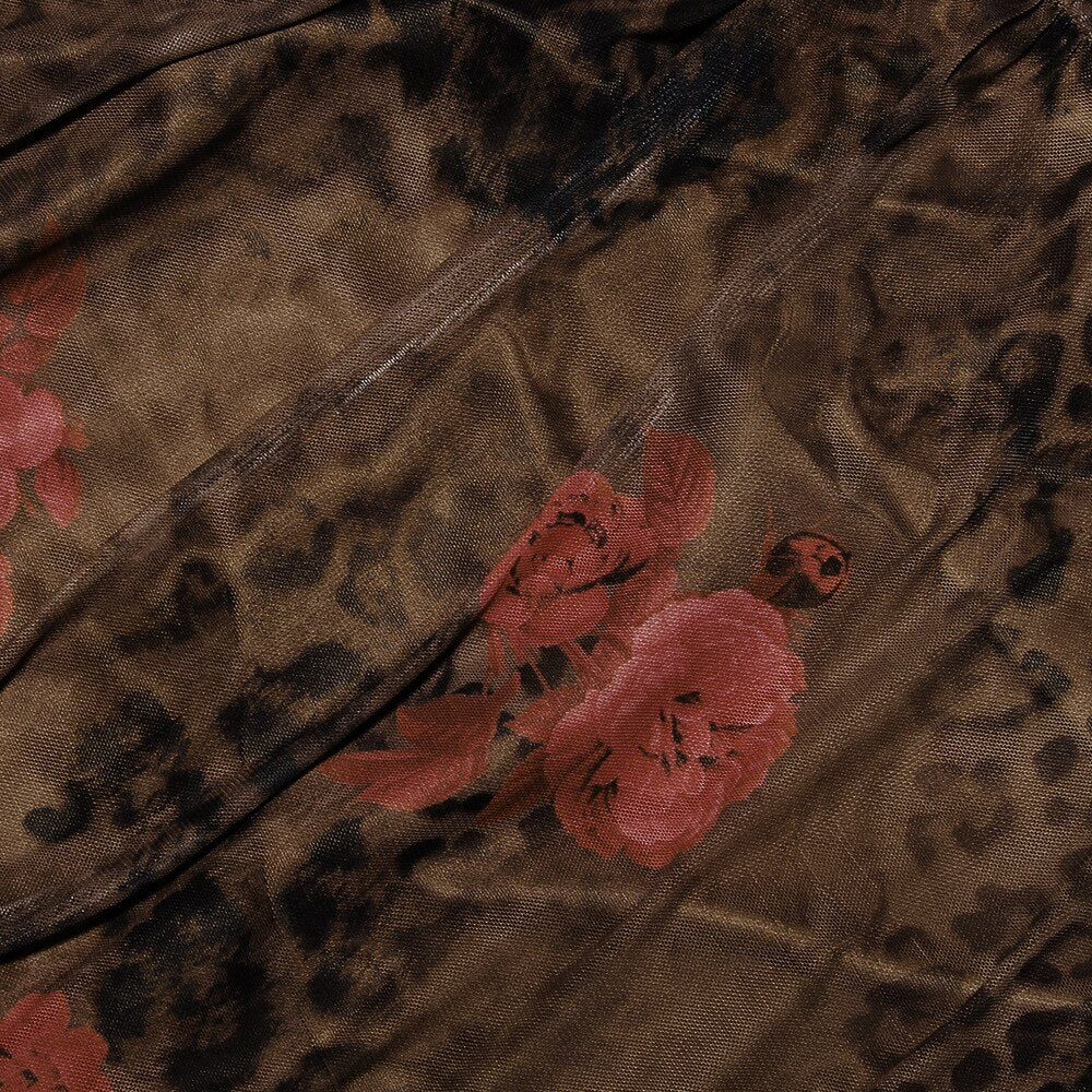 Floral Print Brown Bodycon Dress