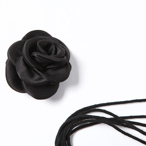 Black Flower Necklace Lace Up Sleeveless Halter Tank Top