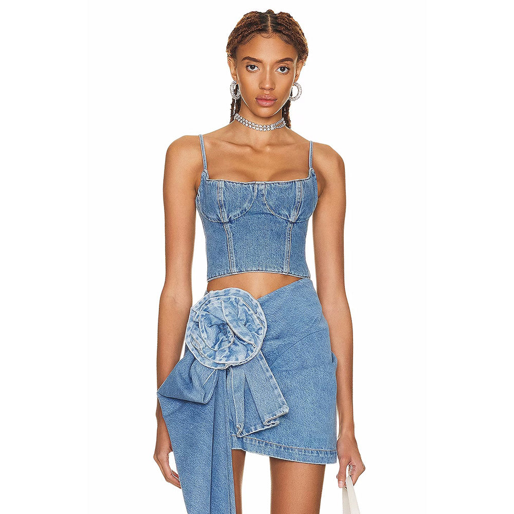 Denim Short Zipper Tank Top