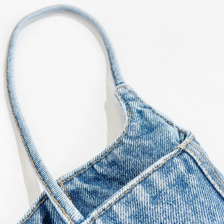 Denim Short Zipper Tank Top