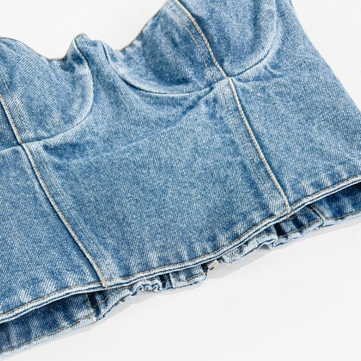 Denim Short Zipper Tank Top