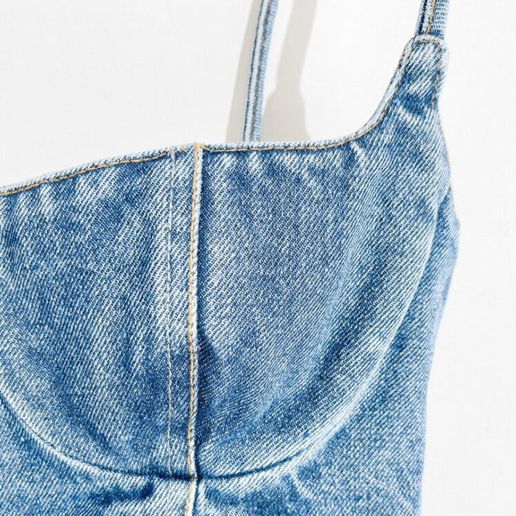 Denim Short Zipper Tank Top