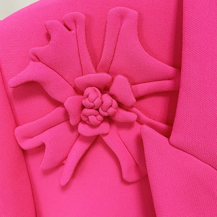 Double-Breasted 3D Flowers Pink Jacket