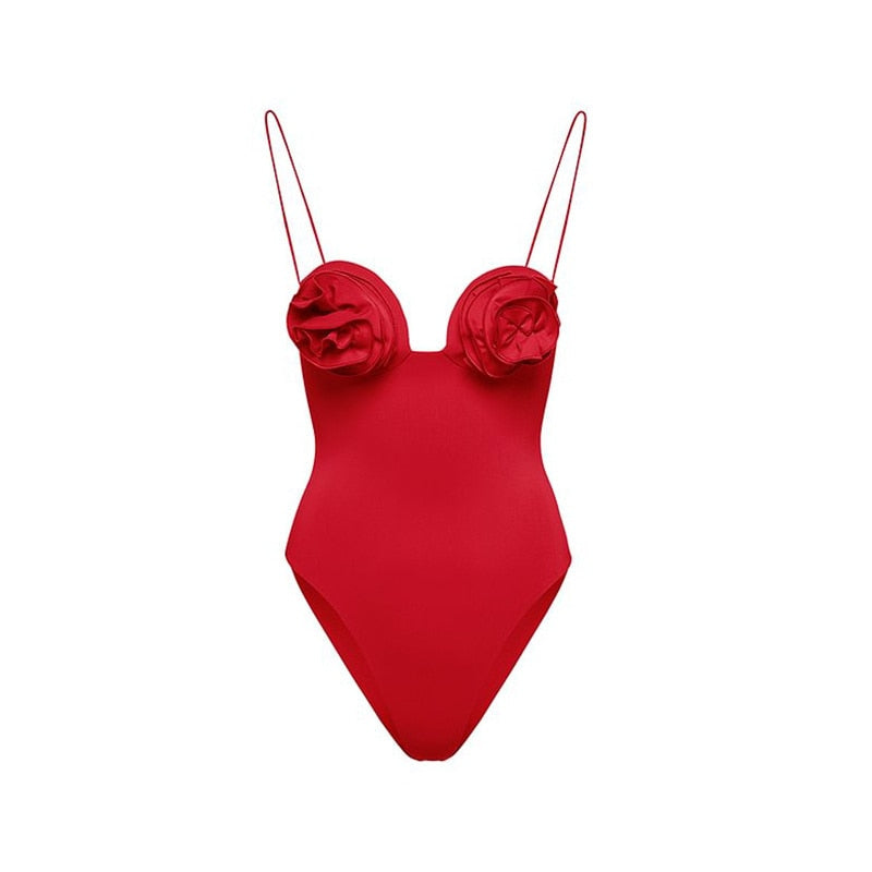 Red Flower Decorated Bodysuit and Mini Skirt Set