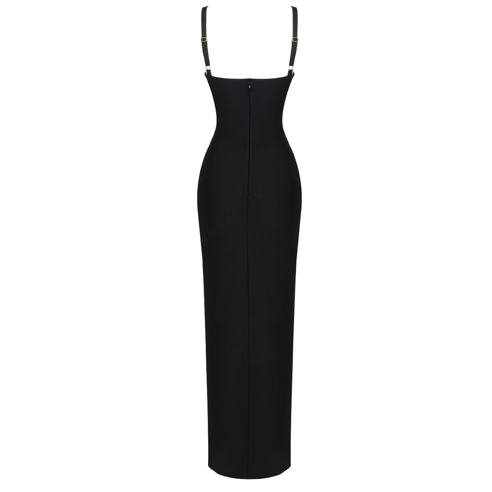Black Hollow Out Side Split Maxi Dress