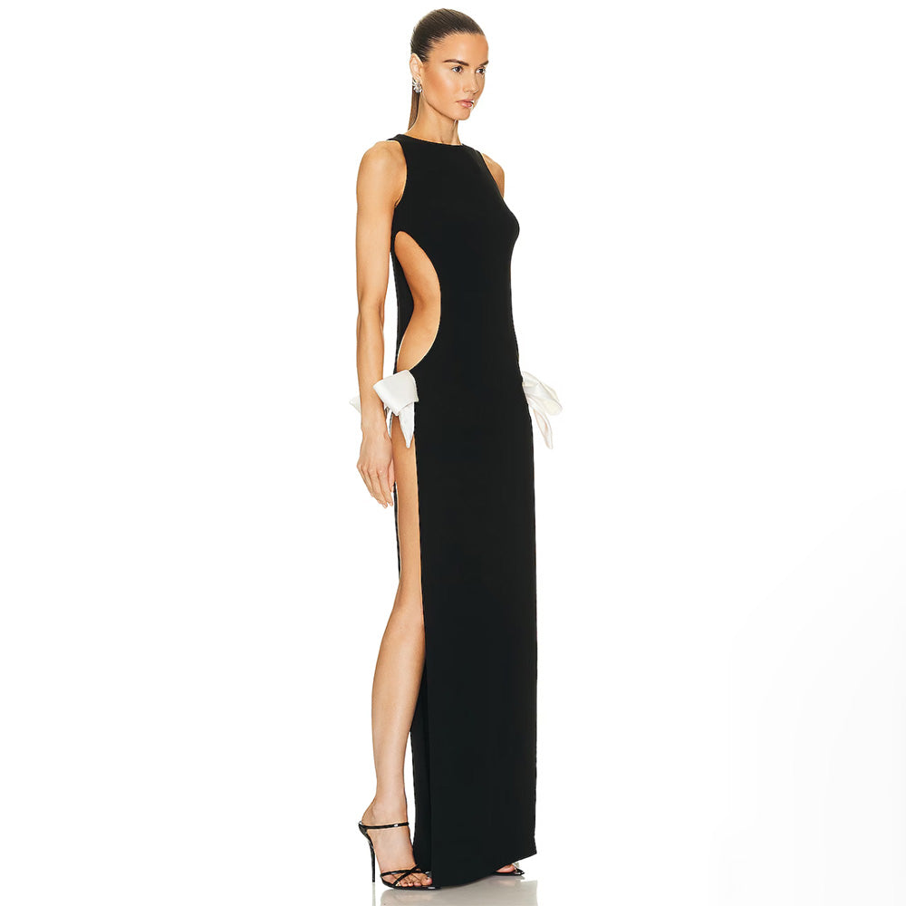 Double Side Slit Bows Hollow Out Maxi Dresses