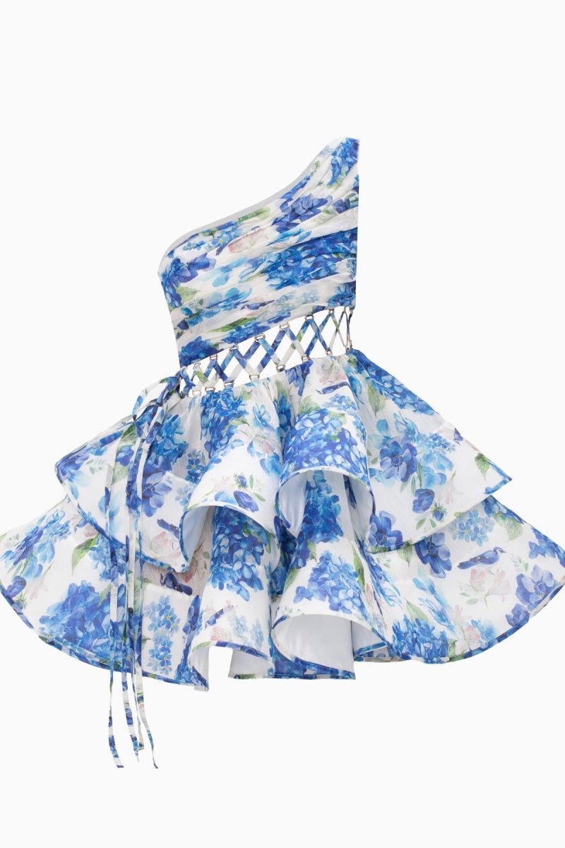 dresses - Andrea Floral Printed One - shoulder Mini Chiffon Dress - SD00708193389 - Yellow - S - Sunfere
