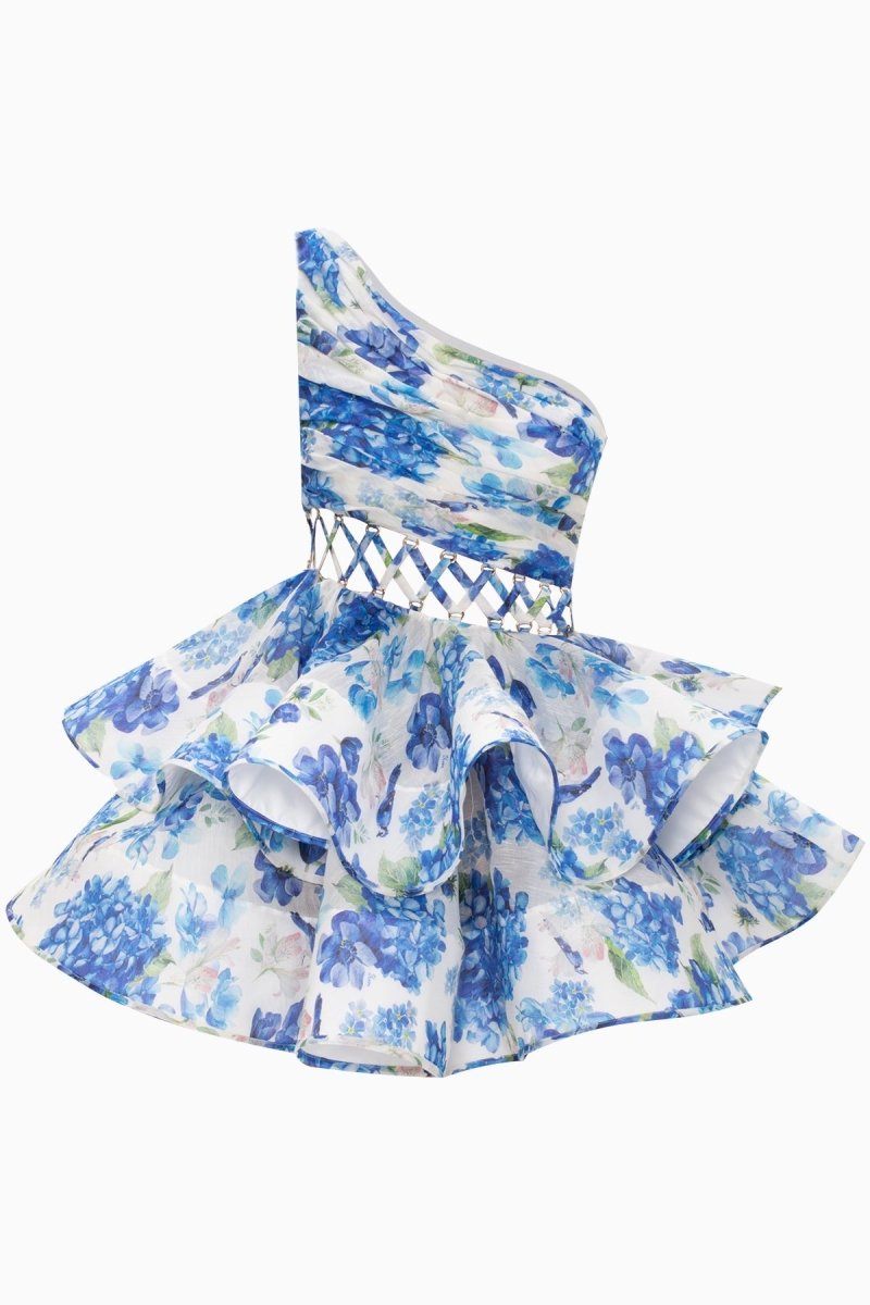 dresses - Andrea Floral Printed One - shoulder Mini Chiffon Dress - SD00708193389 - Yellow - S - Sunfere