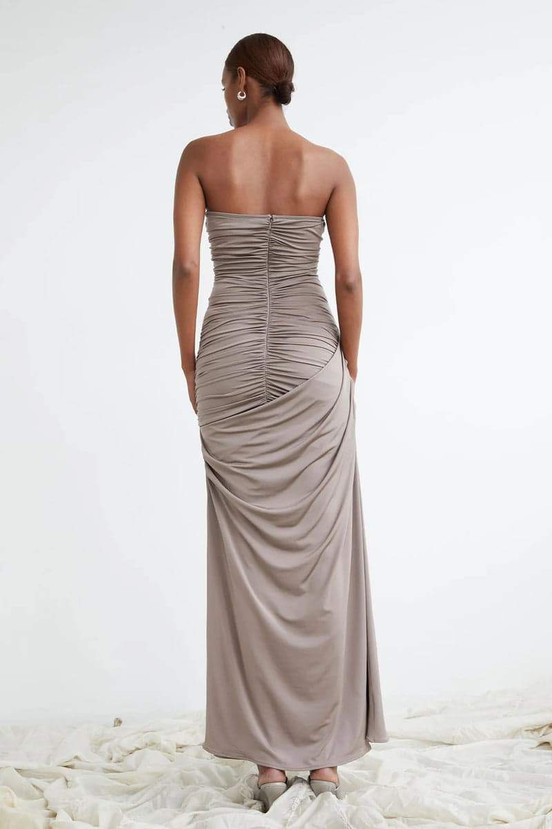 Arlene Ruched V-neck Maxi Dress-Sunfere