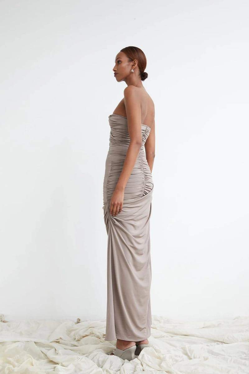 Arlene Ruched V-neck Maxi Dress-Sunfere