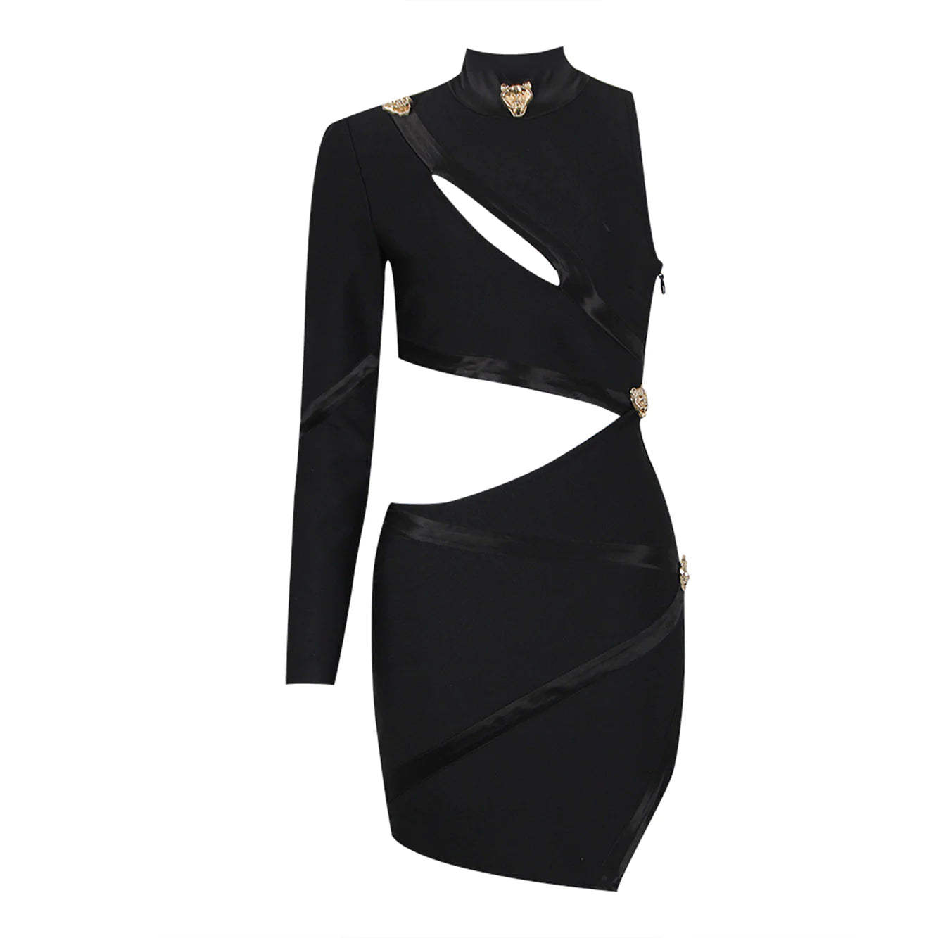 Black One Shoulder Hollow Out Side Slit Mini Dress