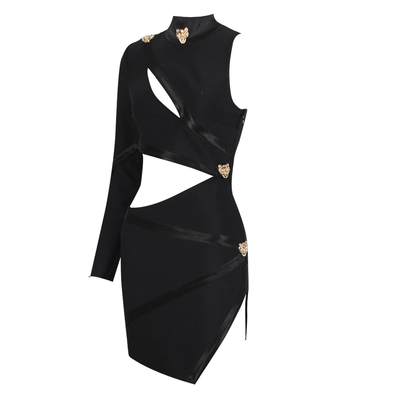 Black One Shoulder Hollow Out Side Slit Mini Dress