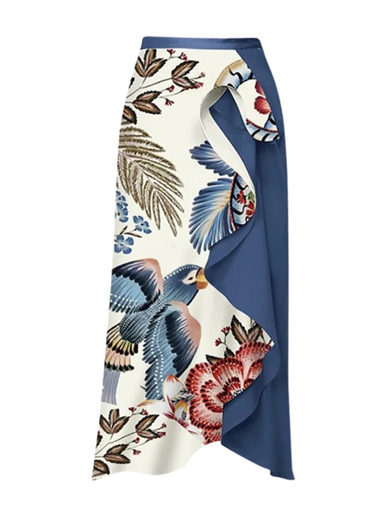 Bikini Ruffle Bird Print Swimsuit & Skirt Set