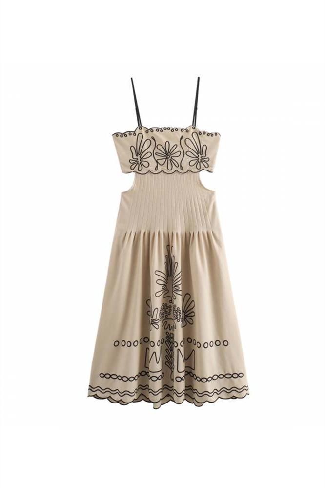 dresses - Caroline Abstract Embroidery Cotton Midi Dress - SD00708093331 - Beige - S - Sunfere