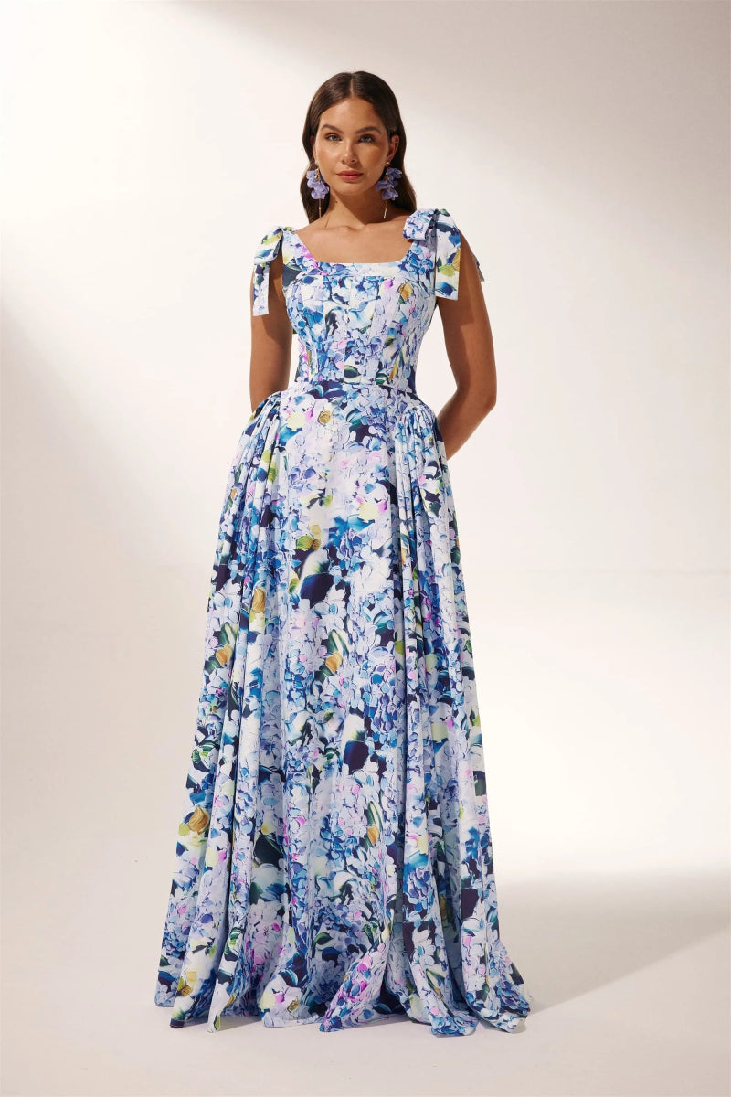 dresses-Kacey Hydrangea Printed Strap Maxi Dress-SD00603212509-Blue-S - Sunfere