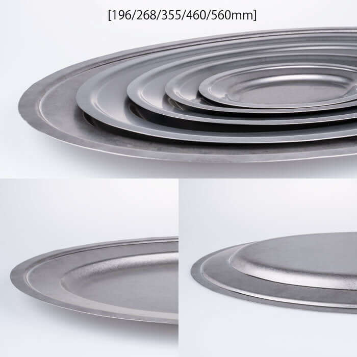 Vintage INOX oval stainless steel plate with chic design, durable and versatile for various uses.