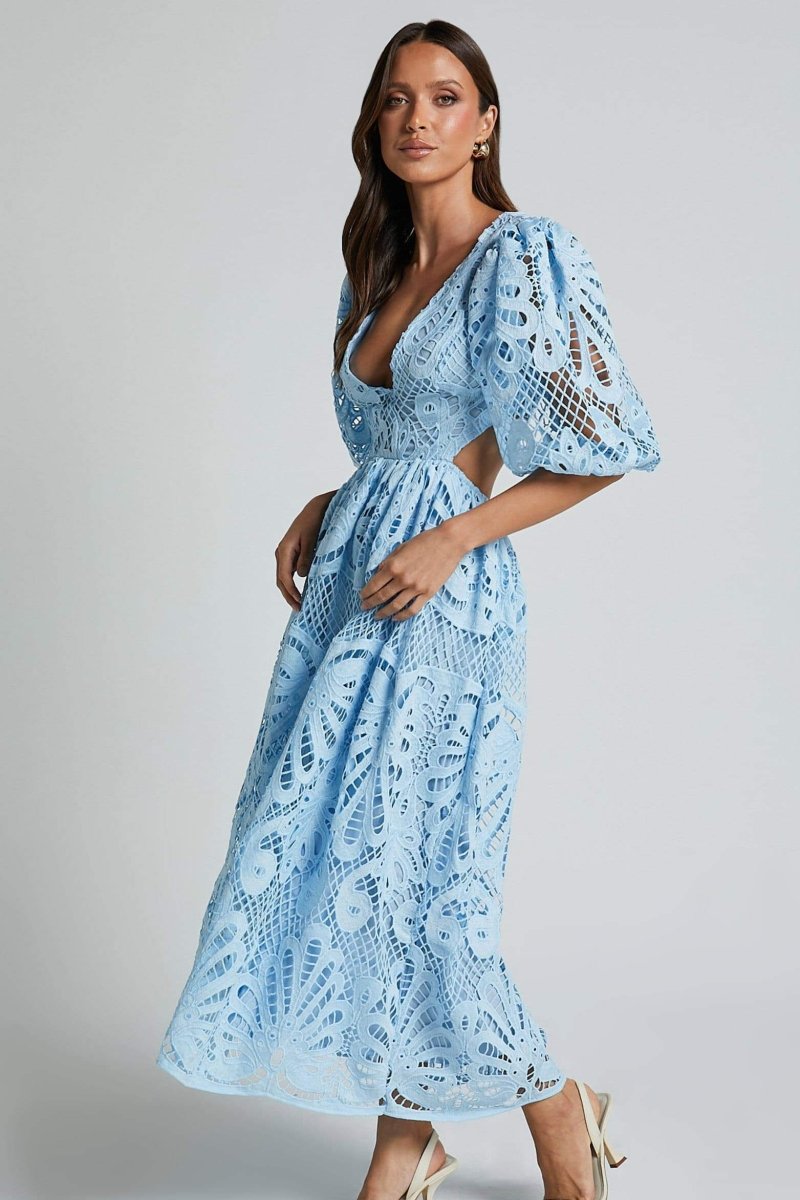 dresses-Sandra Embroidered Lace Cut-out Midi Dress-SD00604302756-Blue-S - Sunfere