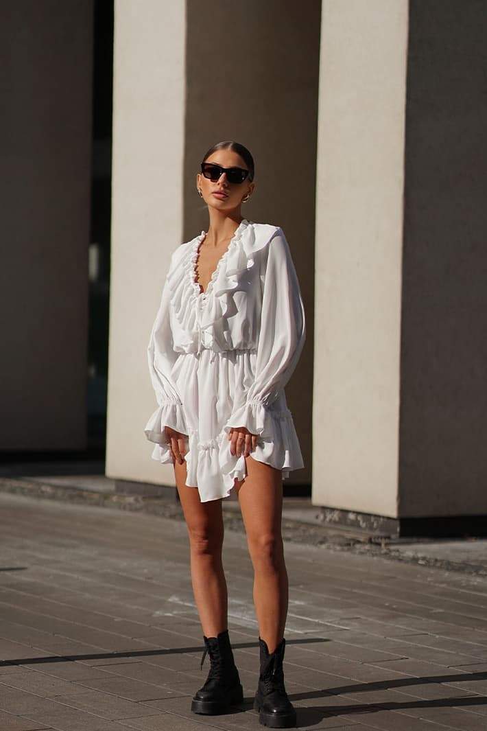 dresses-Sharon V-neck Ruffle Mini Dress-SD00604112663-White-S - Sunfere