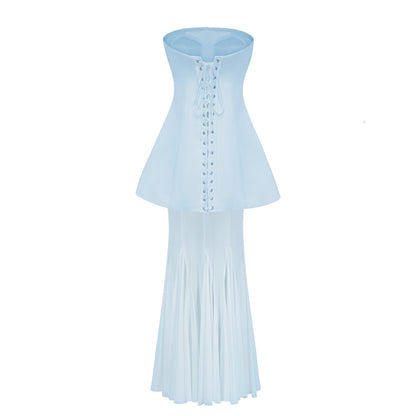 Mélanie Blue Corset Dress & Mesh Skirt Set