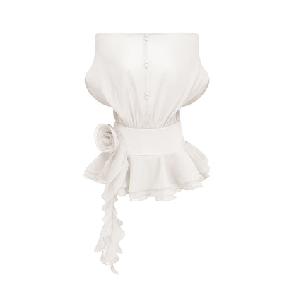 Amélie White Floral Appliqué Flounced Mini Dress