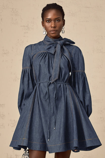 Mirabel dark-blue contrast-stitch denim mini dress