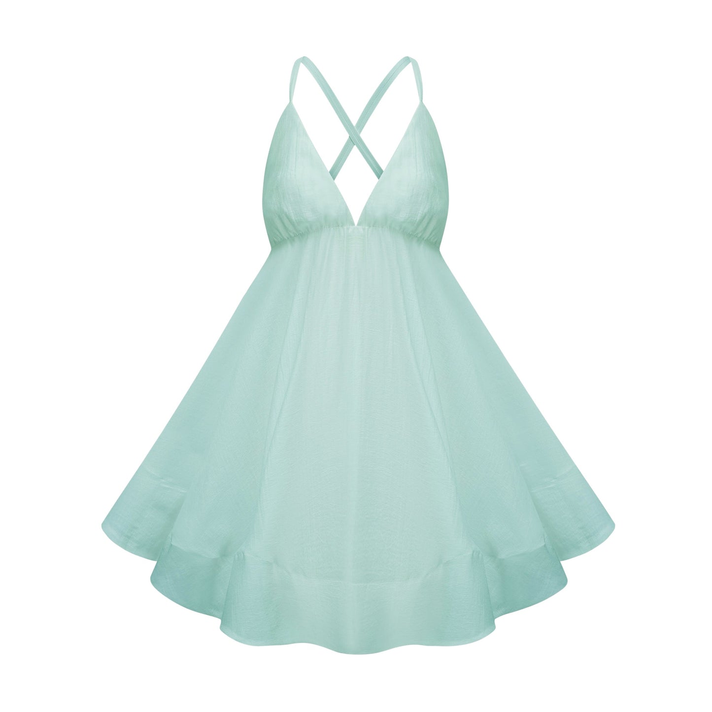 Quincie Green Shirred Flounced Mini Dress